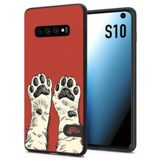 CUSTOMIZZA - Custodia cover nera morbida in tpu compatibile per Samsung S10 zampe di gatto cat paws rossa red disegnata fumetto cartoon
