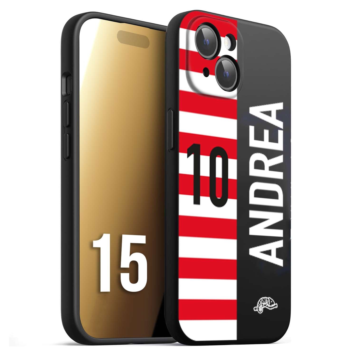 CUSTOMIZZA - Custodia cover nera morbida in tpu compatibile per iPhone 15 personalizzata calcio football nome e numero calciatori bianco rossa