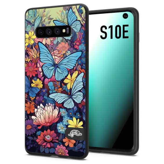 CUSTOMIZZA - Custodia cover nera morbida in tpu compatibile per Samsung S10E farfalle butterfly moderno donna disegnate gialla blu rosa