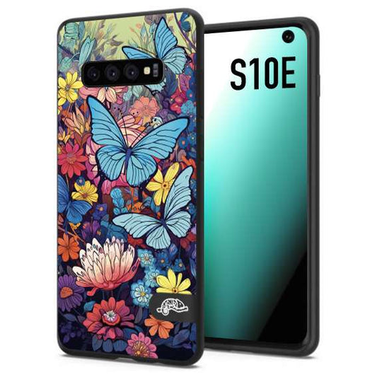 CUSTOMIZZA - Custodia cover nera morbida in tpu compatibile per Samsung S10E farfalle butterfly moderno donna disegnate gialla blu rosa