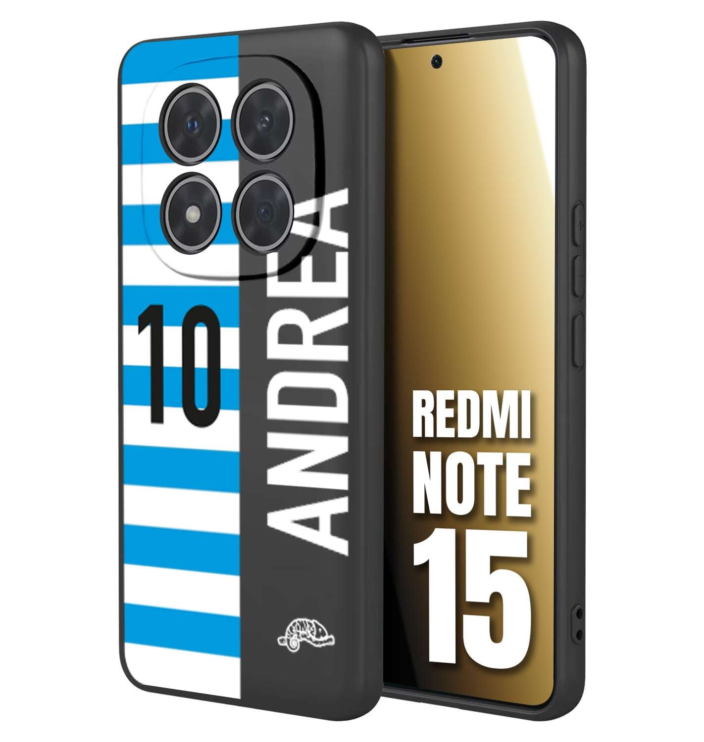 CUSTOMIZZA - Custodia cover nera morbida in tpu compatibile per Xiaomi Redmi Note 15 personalizzata calcio football nome e numero calciatori biancazzurri