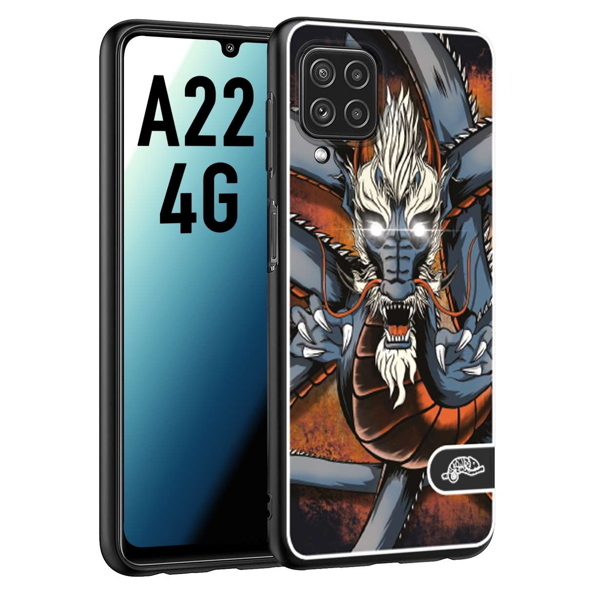 CUSTOMIZZA - Custodia cover nera morbida in tpu compatibile per Samsung A22 4G drago giapponese tattoo japan dragon