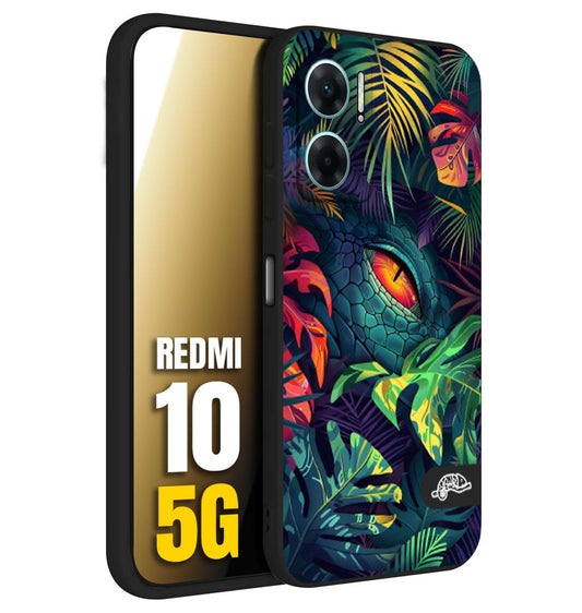 CUSTOMIZZA - Custodia cover nera morbida in tpu compatibile per Xiaomi Redmi 10 5G animali color giungla tropicale occhio di coccodrillo alligatore disegnato