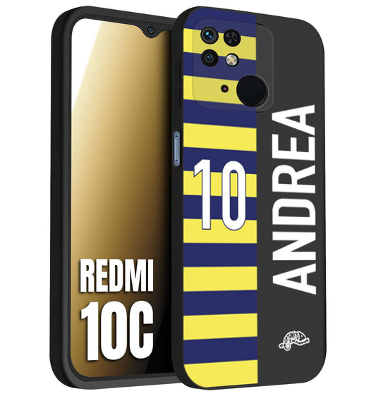 CUSTOMIZZA - Custodia cover nera morbida in tpu compatibile per Xiaomi Redmi 10C personalizzata calcio football nome e numero calciatori giallo blu