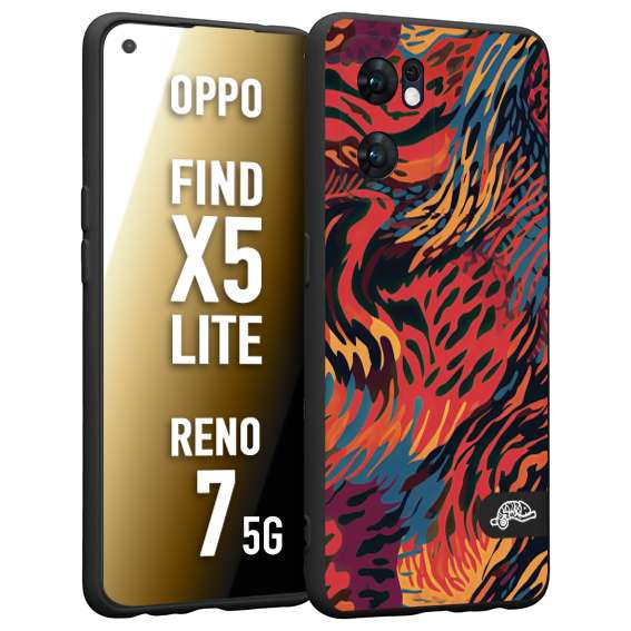 CUSTOMIZZA - Custodia cover nera morbida in tpu compatibile per Oppo Reno 7 - Find X5 LITE leopardato maculato tigrato colorata fiamme rossa blu arancione
