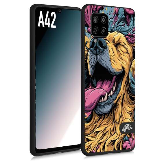 CUSTOMIZZA - Custodia cover nera morbida in tpu compatibile per Samsung A42 Golden Retriever illustrazione cane pop art cane street art cartone animato