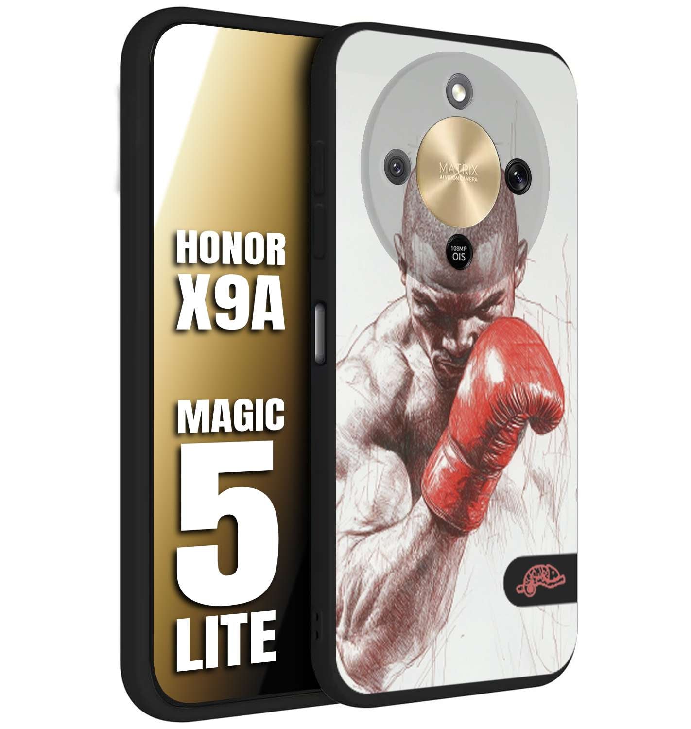 CUSTOMIZZA - Custodia cover nera morbida in tpu compatibile per Honor X9A - Honor Magic 5 Lite pugilato pugili disegno tattoo guantoni box sport primo piano