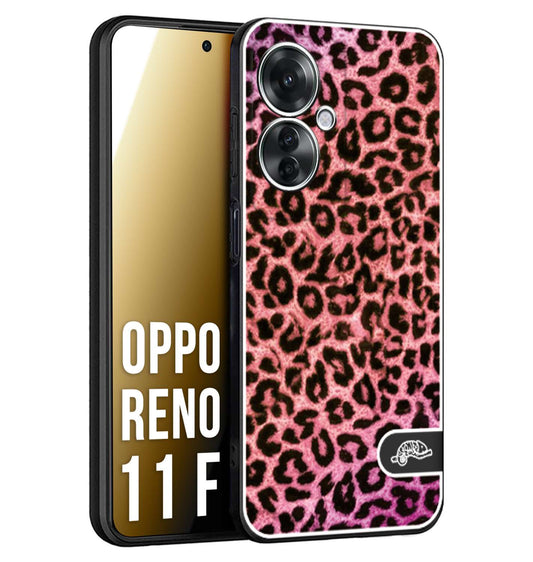 CUSTOMIZZA - Custodia cover nera morbida in tpu compatibile per Oppo Reno 11 F 5G leopardato maculato donna rosa leopard