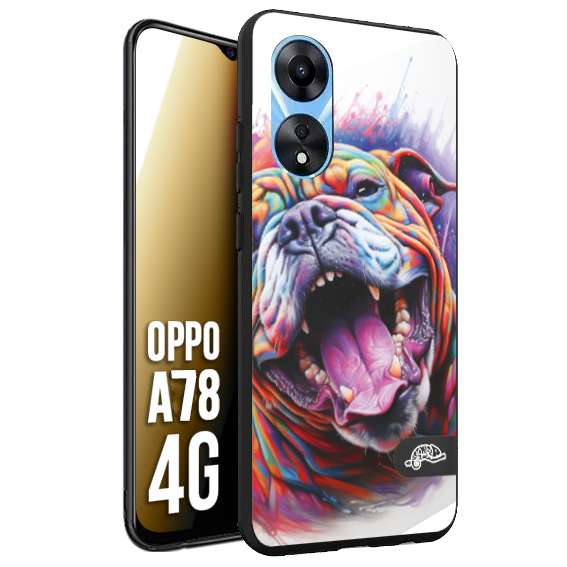 CUSTOMIZZA - Custodia cover nera morbida in tpu compatibile per Oppo A78 4G animali color bulldog cane dog colori vibranti disegnato schizzo