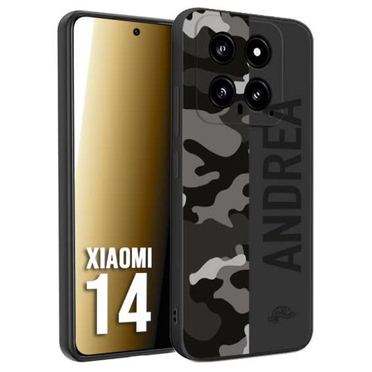 CUSTOMIZZA - Custodia cover nera morbida in tpu compatibile per Xiaomi 14 camouflage mimetico militare personalizzata nome