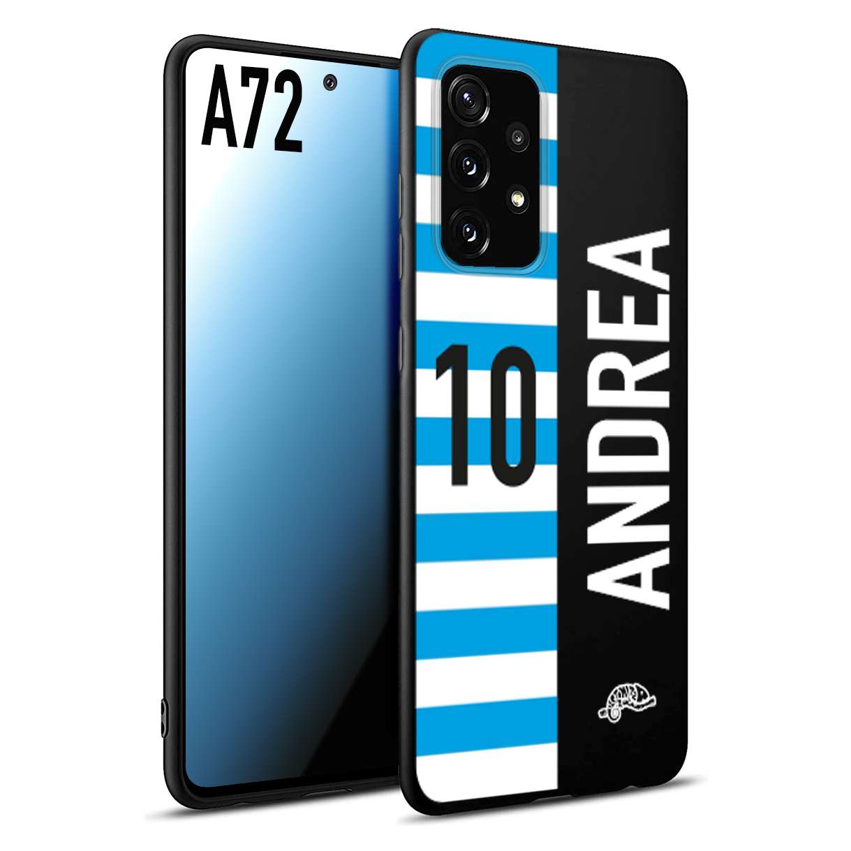 CUSTOMIZZA - Custodia cover nera morbida in tpu compatibile per Samsung A72 personalizzata calcio football nome e numero calciatori biancazzurri