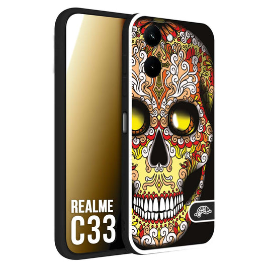 CUSTOMIZZA - Custodia cover nera morbida in tpu compatibile per Oppo Realme C33 teschio messicano Mexican skull giallo rosso arancio