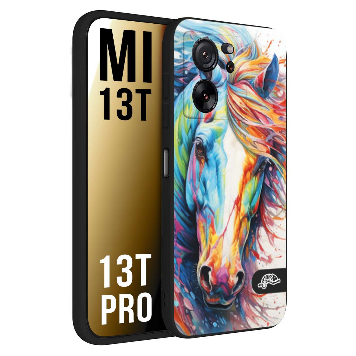 CUSTOMIZZA - Custodia cover nera morbida in tpu compatibile per Xiaomi 13T - 13T PRO animali color cavallo horse viso colori vibranti disegnato schizzo