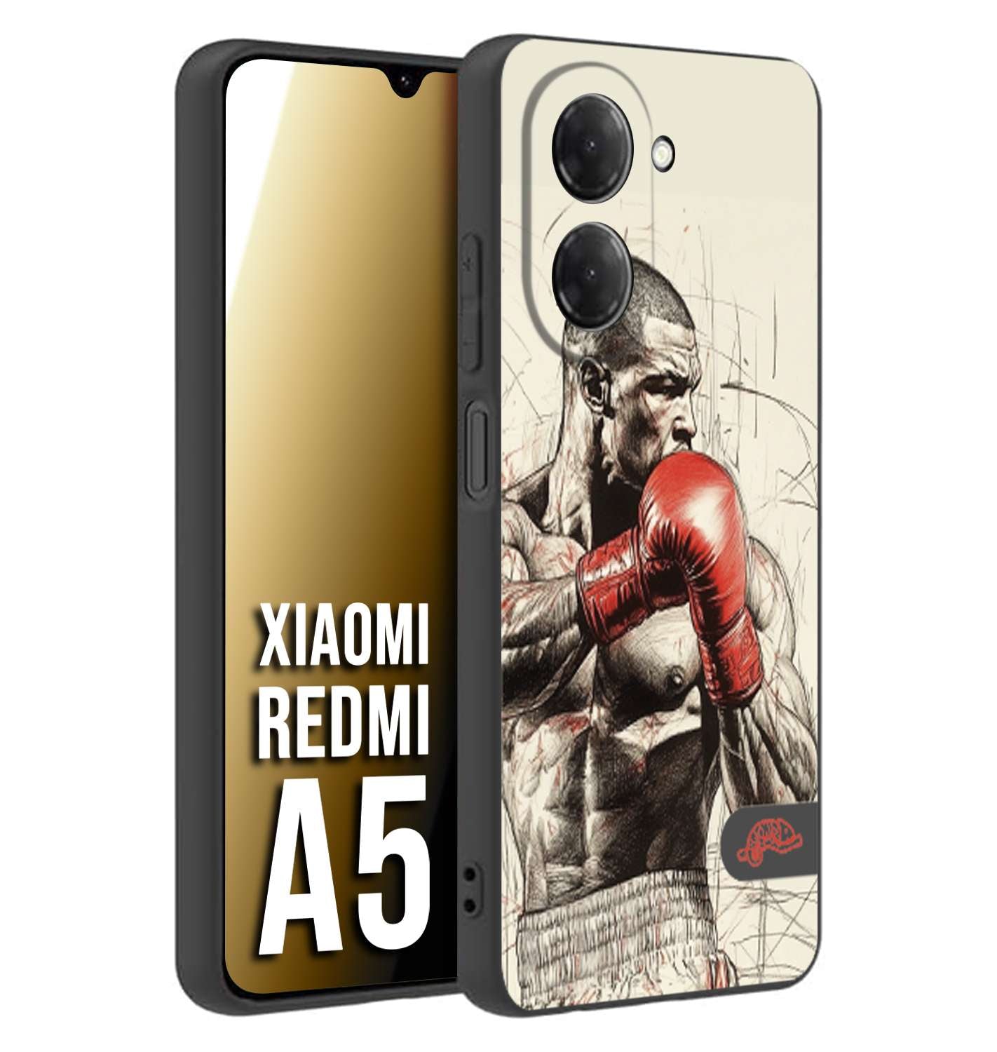 CUSTOMIZZA - Custodia cover nera morbida in tpu compatibile per Xiaomi Redmi A5 pugilato pugili disegno tattoo guantoni box sport ring