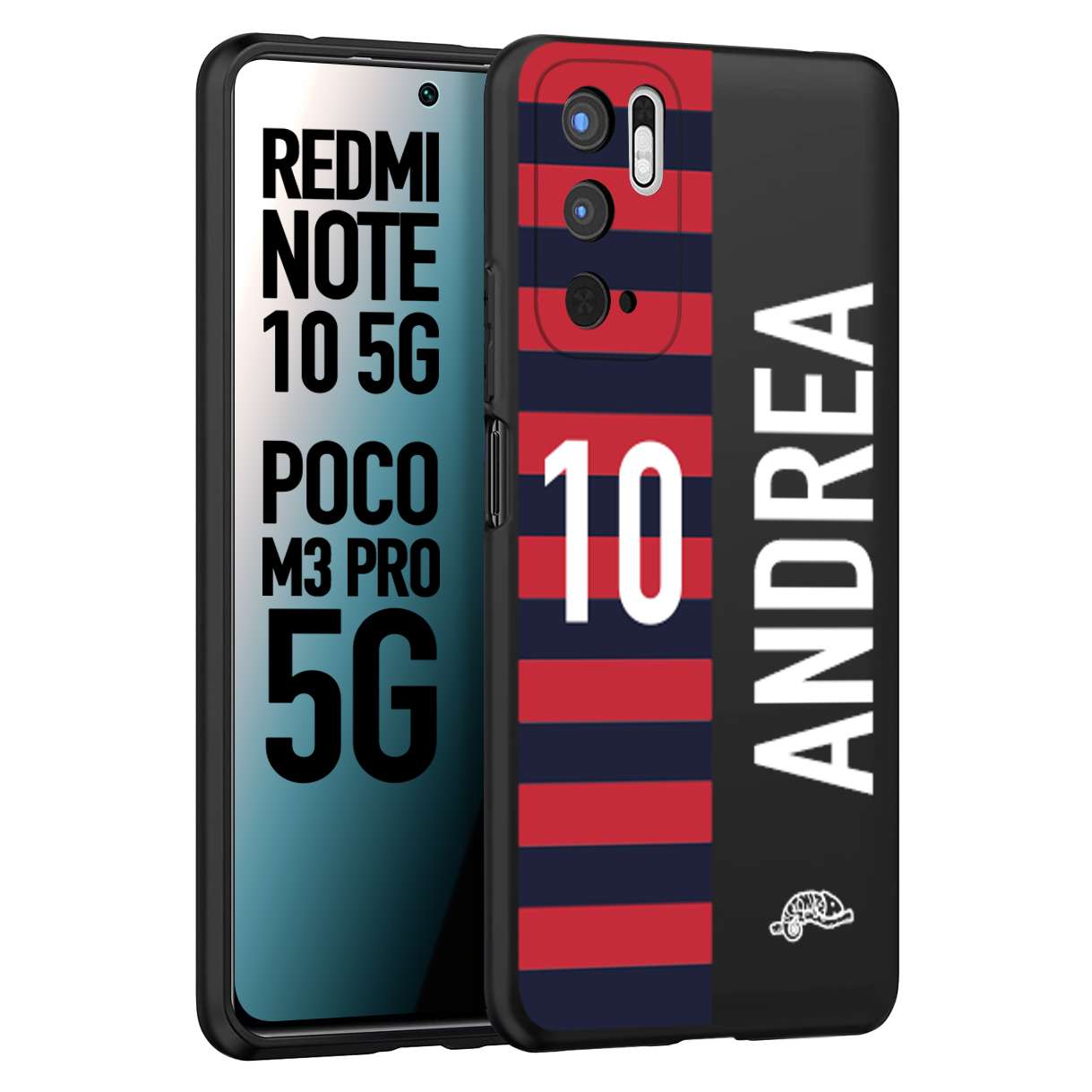 CUSTOMIZZA - Custodia cover nera morbida in tpu compatibile per Xiaomi Redmi Note 10 5G - Poco M3 Pro 5G personalizzata calcio football nome e numero calciatori rossoblu