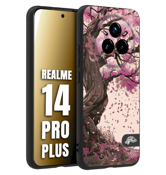 CUSTOMIZZA - Custodia cover nera morbida in tpu compatibile per Realme 14 PRO PLUS giapponese colori morbidi fiori di ciliegio rosa disegnata