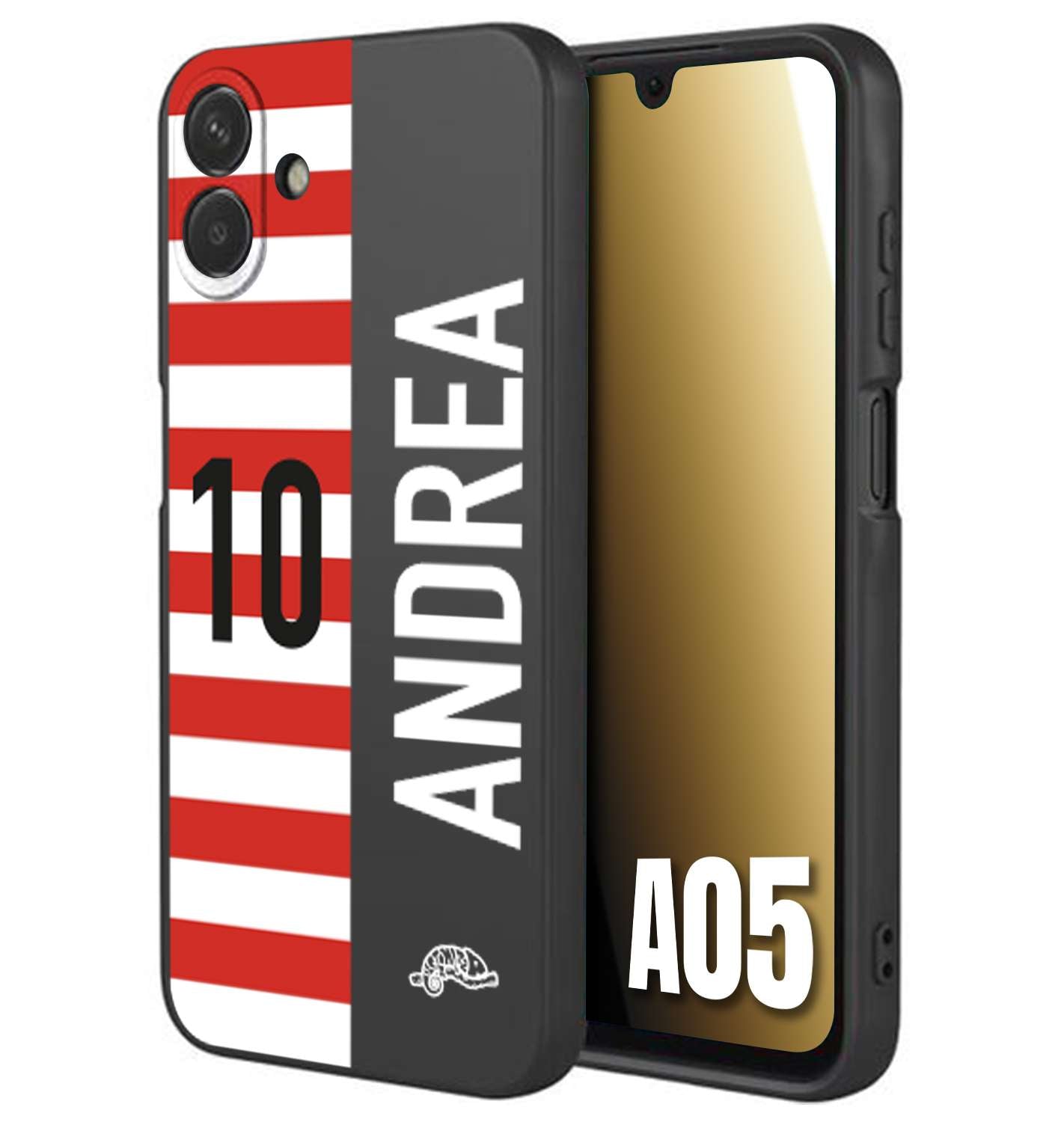CUSTOMIZZA - Custodia cover nera morbida in tpu compatibile per Samsung A05 personalizzata calcio football nome e numero calciatori bianco rossa