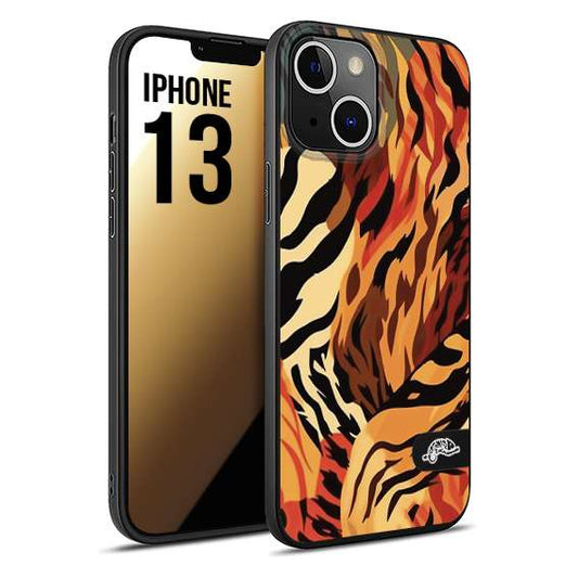 CUSTOMIZZA - Custodia cover nera morbida in tpu compatibile per iPhone 13 leopardato maculato tigrato tiger colorata gialla rossa arancio
