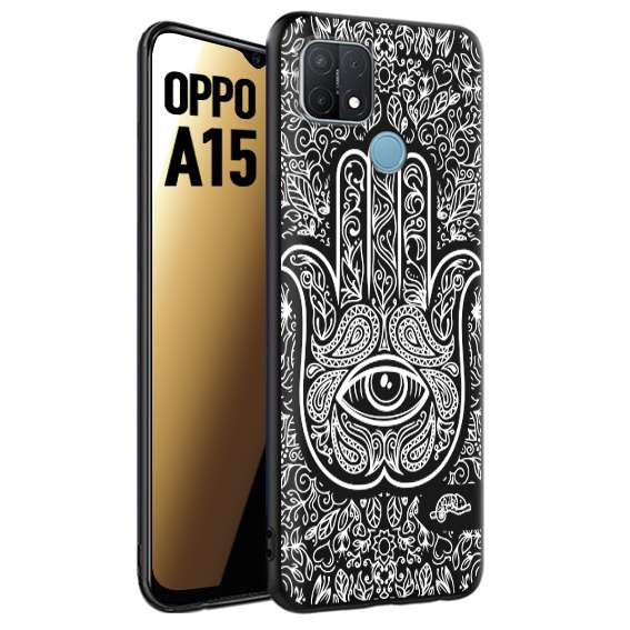 CUSTOMIZZA - Custodia cover nera morbida in tpu compatibile per Oppo A15 mano di fatima effetto rilievo mandala donna