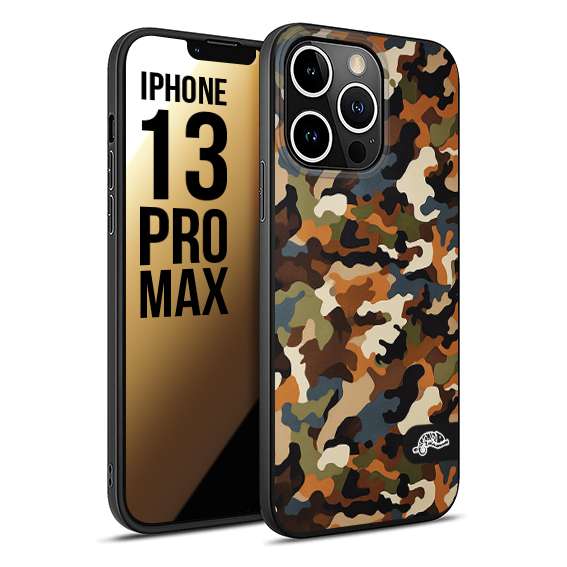 CUSTOMIZZA - Custodia cover nera morbida in tpu compatibile per iPhone 13 PRO MAX camouflage mimetico militare moderno blu marrone beige