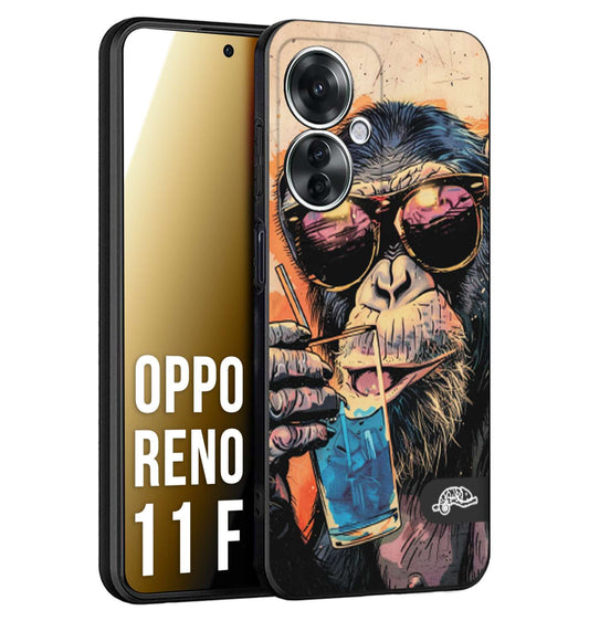 CUSTOMIZZA - Custodia cover nera morbida in tpu compatibile per Oppo Reno 11 F 5G estate disegnata cocktails animali simpatici scimmia monkey negroni
