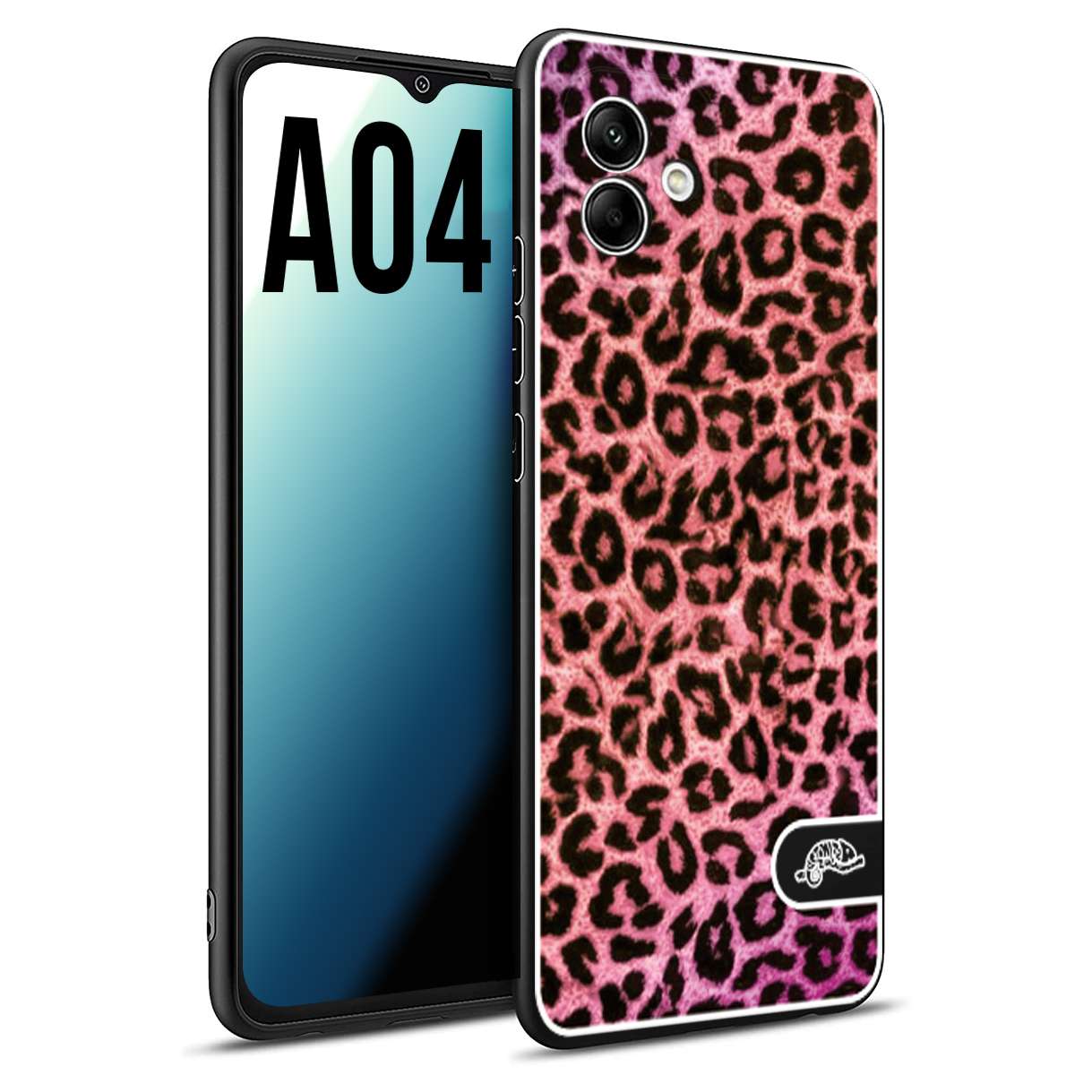 CUSTOMIZZA - Custodia cover nera morbida in tpu compatibile per Samsung A04 leopardato maculato donna rosa leopard