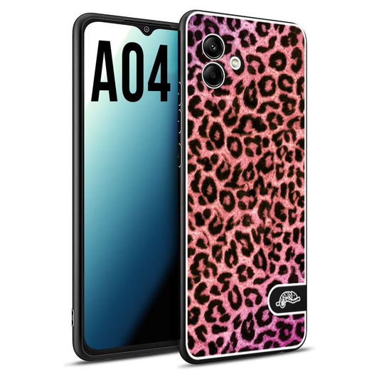 CUSTOMIZZA - Custodia cover nera morbida in tpu compatibile per Samsung A04 leopardato maculato donna rosa leopard