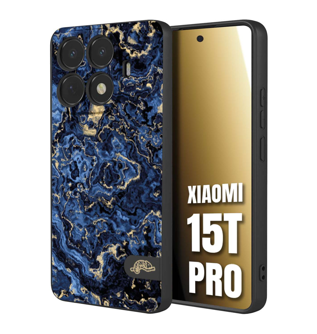 CUSTOMIZZA - Custodia cover nera morbida in tpu compatibile per Xiaomi 15T PRO effetto marmo marble blu venature dorato psichedelico