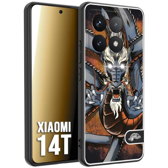 CUSTOMIZZA - Custodia cover nera morbida in tpu compatibile per Xiaomi 14T drago giapponese tattoo japan dragon