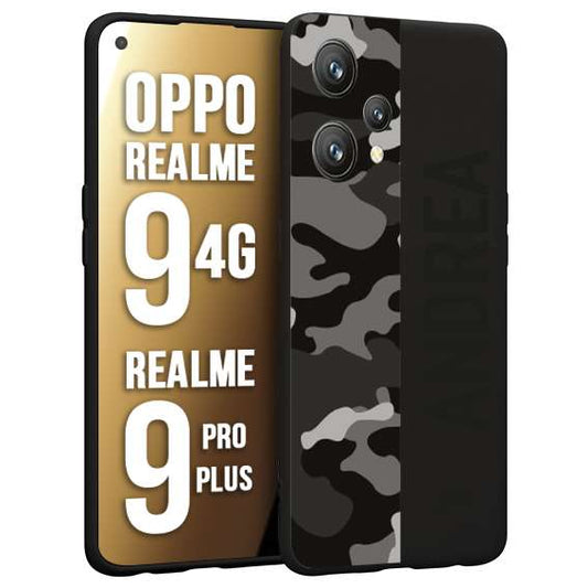 CUSTOMIZZA - Custodia cover nera morbida in tpu compatibile per Realme 9 4G - 9 PRO PLUS camouflage mimetico militare personalizzata nome