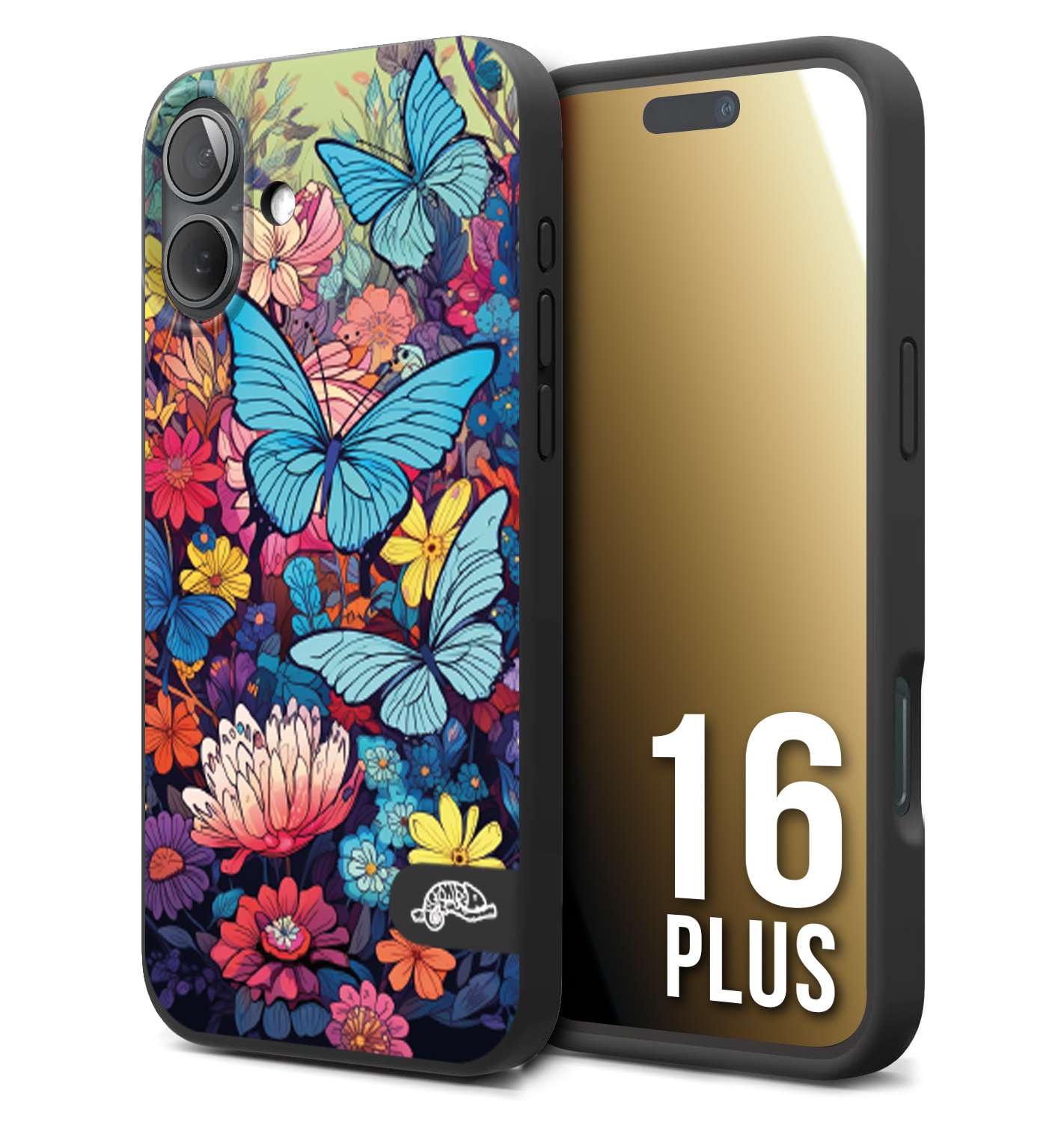 CUSTOMIZZA - Custodia cover nera morbida in tpu compatibile per iPhone 7 Plus - 8 plusfarfalle butterfly moderno donna disegnate gialla blu rosa