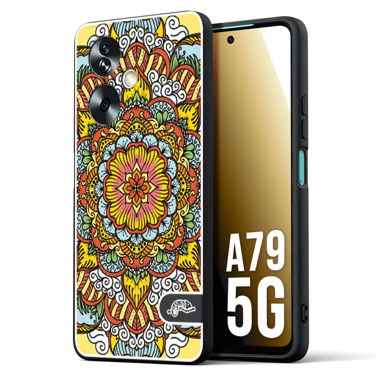 CUSTOMIZZA - Custodia cover nera morbida in tpu compatibile per Oppo A79 5G mandala colorato fiore nuvole arancione