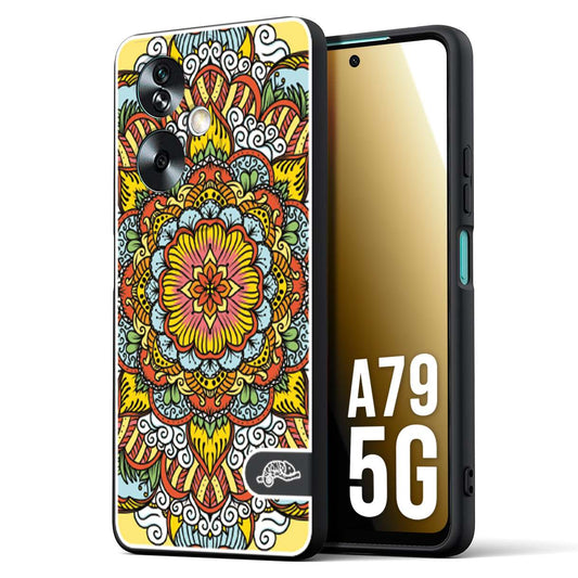 CUSTOMIZZA - Custodia cover nera morbida in tpu compatibile per Oppo A79 5G mandala colorato fiore nuvole arancione