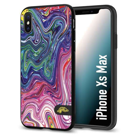 CUSTOMIZZA - Custodia cover nera morbida in tpu compatibile per iPhone XS MAX colorata fantasia vortice marmo arcobaleno rosa blu fucsia