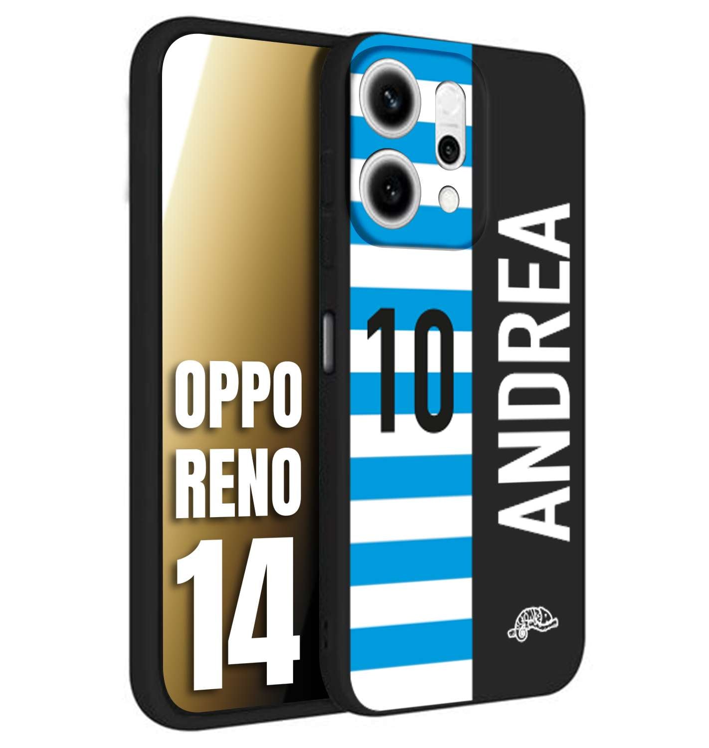 CUSTOMIZZA - Custodia cover nera morbida in tpu compatibile per Oppo Reno 14 personalizzata calcio football nome e numero calciatori biancazzurri