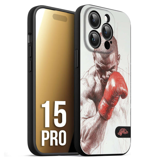 CUSTOMIZZA - Custodia cover nera morbida in tpu compatibile per iPhone 15 PRO pugilato pugili disegno tattoo guantoni box sport primo piano