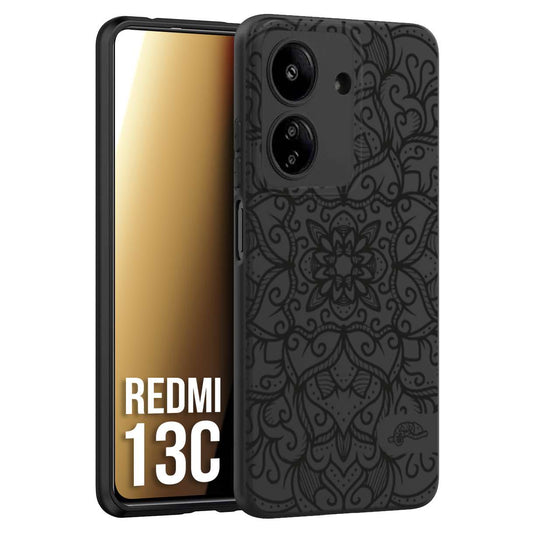 CUSTOMIZZA - Custodia cover nera morbida in tpu compatibile per Xiaomi Redmi 13C mandala nero fiore vedo non vedo donna