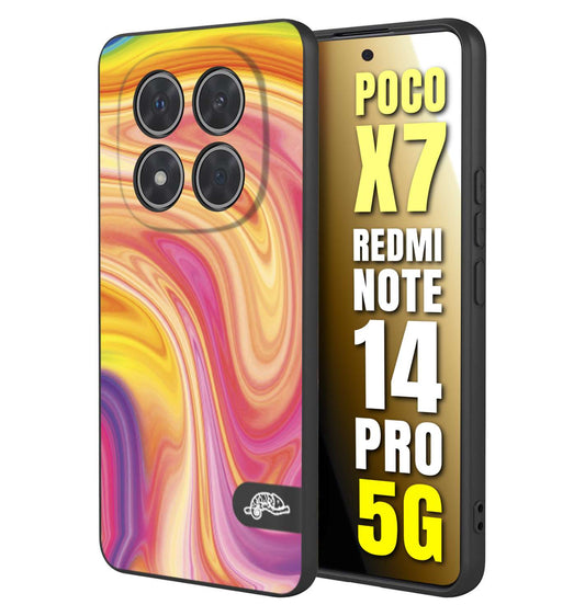 CUSTOMIZZA - Custodia cover nera morbida in tpu compatibile per Xiaomi Redmi Note 14 PRO 5G colorata fantasia vortice marmo onde rosa fucsia gialla