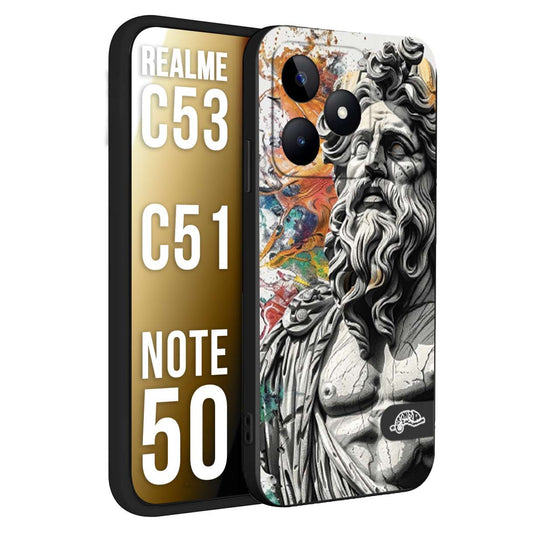 CUSTOMIZZA - Custodia cover nera morbida in tpu compatibile per Realme C53 - C51 - NOTE 50 statua colorata moderna antico tattoo splash color