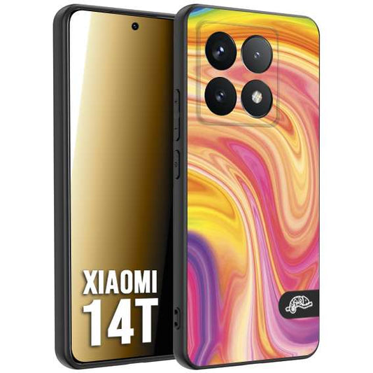 CUSTOMIZZA - Custodia cover nera morbida in tpu compatibile per Xiaomi 14T colorata fantasia vortice marmo onde rosa fucsia gialla