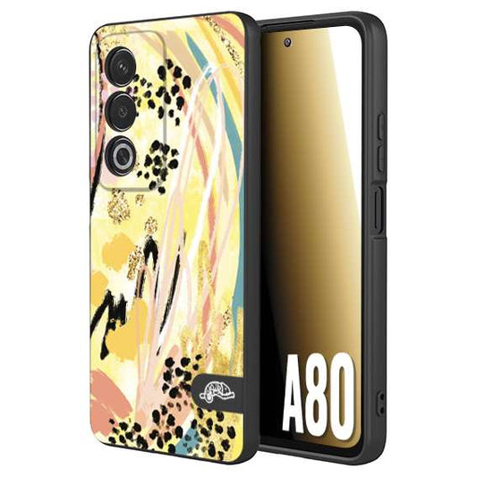 CUSTOMIZZA - Custodia cover nera morbida in tpu compatibile per Oppo A80 astratti donna flower fantasia estate gialla rosa leopardata