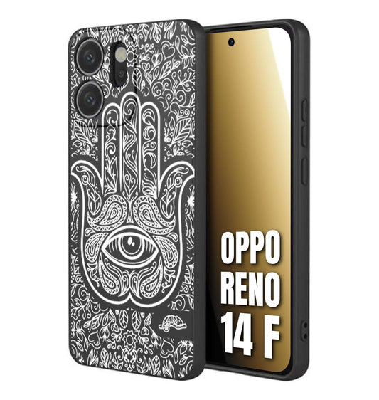 CUSTOMIZZA - Custodia cover nera morbida in tpu compatibile per Oppo Reno 14 F mano di fatima effetto rilievo mandala donna