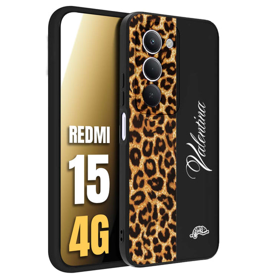 CUSTOMIZZA - Custodia cover nera morbida in tpu compatibile per Xiaomi Redmi 15 4G custom nome scritta leopardato maculato donna marrone leopard