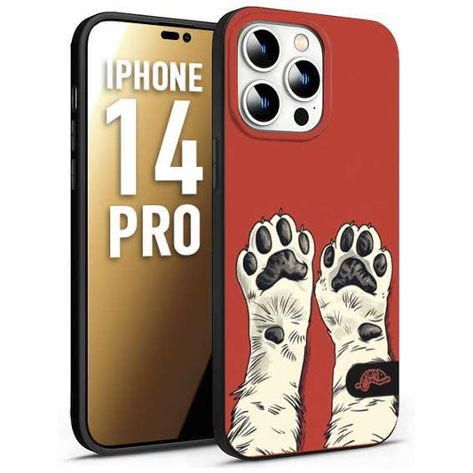 CUSTOMIZZA - Custodia cover nera morbida in tpu compatibile per iPhone 14 PRO zampe di gatto cat paws rossa red disegnata fumetto cartoon