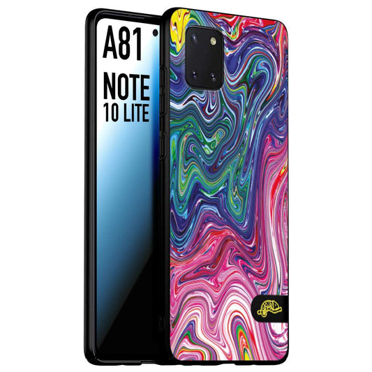 CUSTOMIZZA - Custodia cover nera morbida in tpu compatibile per Samsung A81 - Note 10 Lite colorata fantasia vortice marmo arcobaleno rosa blu fucsia