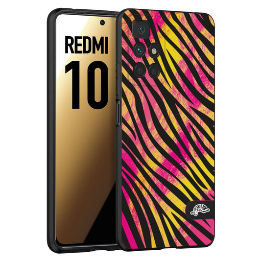 CUSTOMIZZA - Custodia cover nera morbida in tpu compatibile per Xiaomi Redmi 10 zebrata maculata a rilievo soft touch donna fucsia gialla