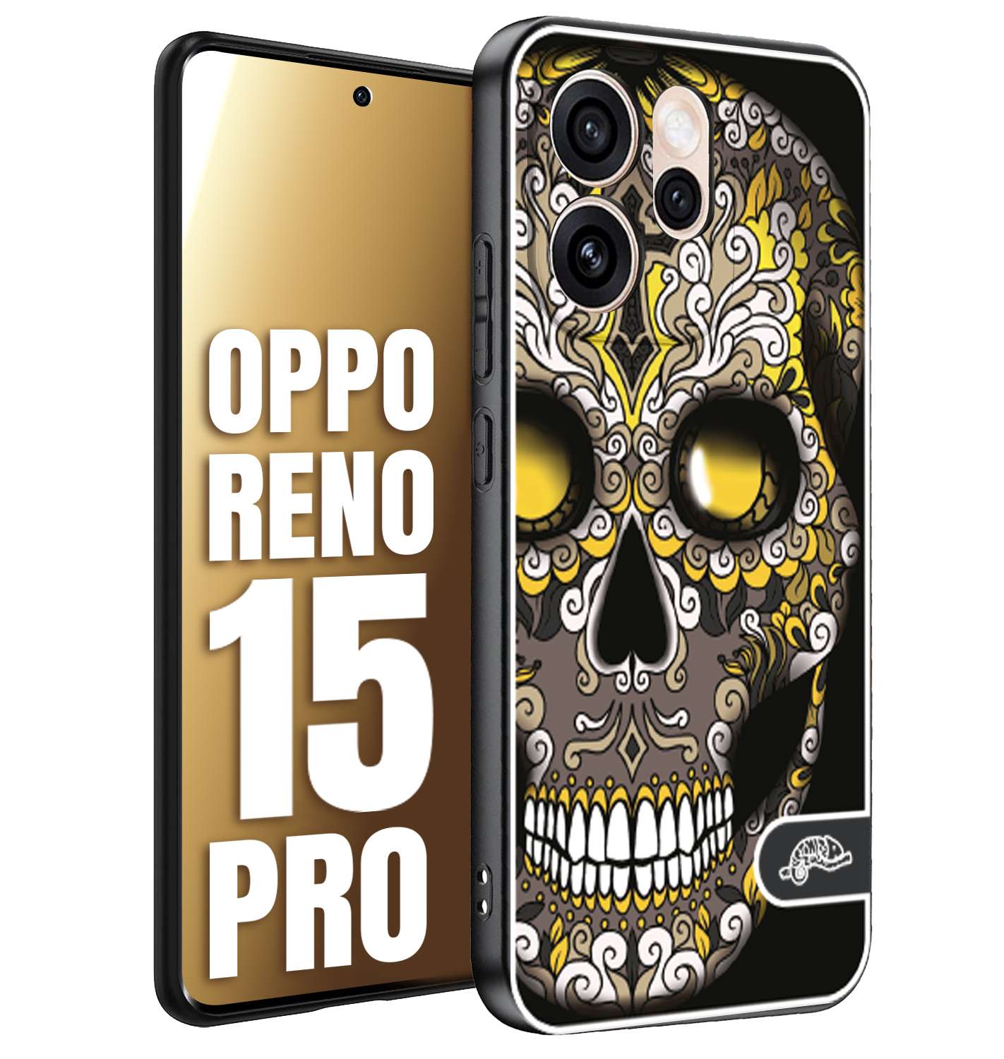 CUSTOMIZZA - Custodia cover nera morbida in tpu compatibile per Oppo Reno 15 PRO teschio messicano Mexican skull nero giallo
