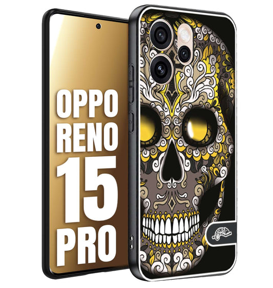 CUSTOMIZZA - Custodia cover nera morbida in tpu compatibile per Oppo Reno 15 PRO teschio messicano Mexican skull nero giallo