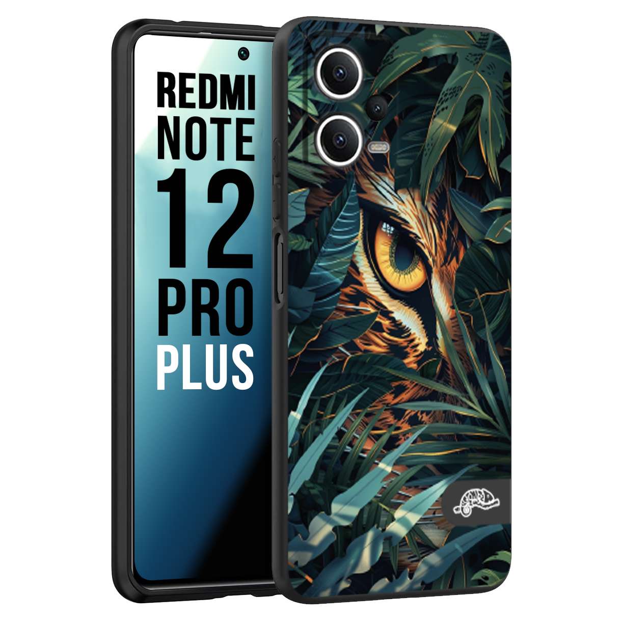 CUSTOMIZZA - Custodia cover nera morbida in tpu compatibile per Xiaomi Redmi Note 12 PRO PLUS animali color giungla tropicale occhio di giaguaro felino disegnato