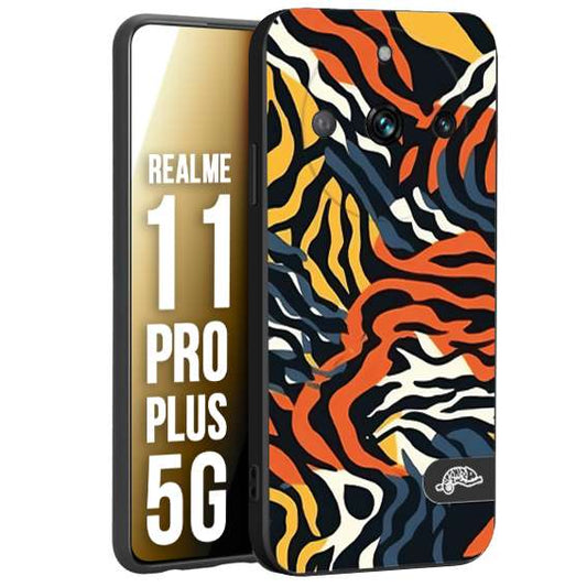 CUSTOMIZZA - Custodia cover nera morbida in tpu compatibile per Oppo Realme 11 PRO PLUS 5G leopardato maculato tigrato tiger colorata gialla blu arancio